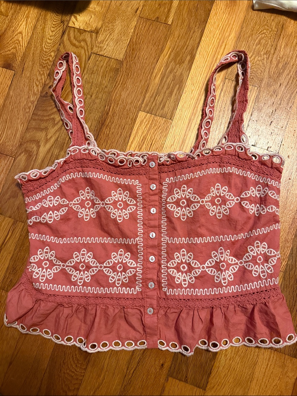 American Eagle Women’s Embroidered Eyelet Camisole Top - Dusty Rose